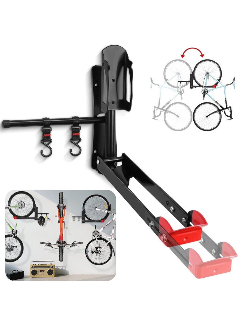 Arabest Swivel Bike Wall Mount, No Heavy Lifting Garage Bike Rack Tri-Level Adjustment for 20"-29" Wheels Holds Road, MTB up to 77lbs Space Saving Foldable Design - Image 1